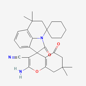 molecular formula C29H33N3O3 B14961821 2-Amino-6',6',7,7-tetramethyl-2',5-dioxo-5,5',6,6',7,8-hexahydrodispiro[chromene-4,1'-pyrrolo[3,2,1-ij]quinoline-4',1''-cyclohexane]-3-carbonitrile 