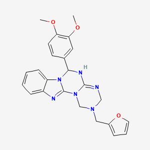 molecular formula C24H24N6O3 B14961839 9-(3,4-dimethoxyphenyl)-4-(furan-2-ylmethyl)-2,4,6,8,10,17-hexazatetracyclo[8.7.0.02,7.011,16]heptadeca-1(17),6,11,13,15-pentaene 