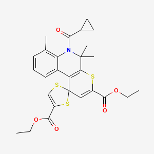 molecular formula C27H29NO5S3 B14961892 Diethyl 6'-(cyclopropylcarbonyl)-5',5',7'-trimethyl-5',6'-dihydrospiro[1,3-dithiole-2,1'-thiopyrano[2,3-c]quinoline]-3',4-dicarboxylate 