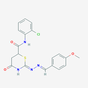 (2Z)-N-(2-chlorophenyl)-4-hydroxy-2-[(2E)-(4-methoxybenzylidene)hydrazinylidene]-5,6-dihydro-2H-1,3-thiazine-6-carboxamide