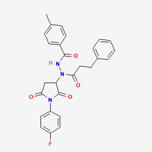 N'-[1-(4-fluorophenyl)-2,5-dioxopyrrolidin-3-yl]-4-methyl-N'-(3-phenylpropanoyl)benzohydrazide