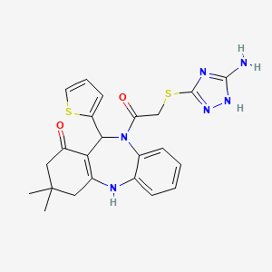 10-{[(5-amino-4H-1,2,4-triazol-3-yl)sulfanyl]acetyl}-3,3-dimethyl-11-(thiophen-2-yl)-2,3,4,5,10,11-hexahydro-1H-dibenzo[b,e][1,4]diazepin-1-one