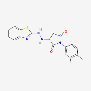 molecular formula C19H18N4O2S B14962319 3-[2-(1,3-Benzothiazol-2-yl)hydrazinyl]-1-(3,4-dimethylphenyl)pyrrolidine-2,5-dione 