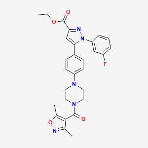 molecular formula C28H28FN5O4 B14962376 ethyl 5-(4-(4-(3,5-dimethylisoxazole-4-carbonyl)piperazin-1-yl)phenyl)-1-(3-fluorophenyl)-1H-pyrazole-3-carboxylate 