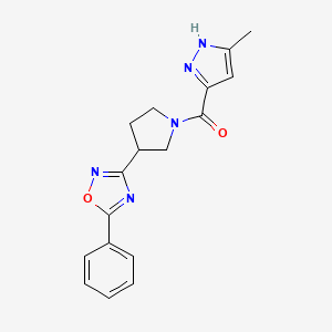 (3-methyl-1H-pyrazol-5-yl)(3-(5-phenyl-1,2,4-oxadiazol-3-yl)pyrrolidin-1-yl)methanone