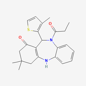 1-[1-hydroxy-3,3-dimethyl-11-(3-methylthiophen-2-yl)-2,3,4,11-tetrahydro-10H-dibenzo[b,e][1,4]diazepin-10-yl]propan-1-one