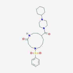 5-(Benzenesulfonyl)-9-(4-cyclohexylpiperazine-1-carbonyl)-1,5-diazacycloundecan-2-one