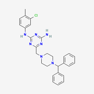 molecular formula C28H30ClN7 B14962898 N-(3-chloro-4-methylphenyl)-6-{[4-(diphenylmethyl)piperazin-1-yl]methyl}-1,3,5-triazine-2,4-diamine 