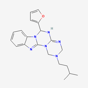 molecular formula C20H24N6O B14962928 9-(furan-2-yl)-4-(3-methylbutyl)-2,4,6,8,10,17-hexazatetracyclo[8.7.0.02,7.011,16]heptadeca-1(17),6,11,13,15-pentaene 