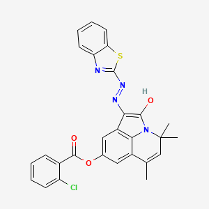 molecular formula C28H21ClN4O3S B14963112 (1E)-1-[2-(1,3-benzothiazol-2-yl)hydrazinylidene]-4,4,6-trimethyl-2-oxo-1,2-dihydro-4H-pyrrolo[3,2,1-ij]quinolin-8-yl 2-chlorobenzoate 