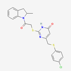 2-[(4-{[(4-chlorophenyl)sulfanyl]methyl}-6-hydroxypyrimidin-2-yl)sulfanyl]-1-(2-methyl-2,3-dihydro-1H-indol-1-yl)ethanone