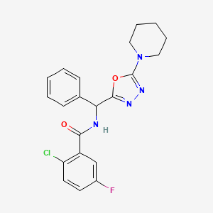 2-Chloro-5-fluoro-N-{phenyl[5-(piperidin-1-YL)-1,3,4-oxadiazol-2-YL]methyl}benzamide