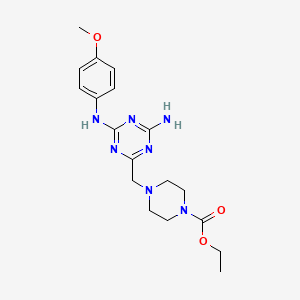 Ethyl 4-({4-amino-6-[(4-methoxyphenyl)amino]-1,3,5-triazin-2-yl}methyl)piperazine-1-carboxylate