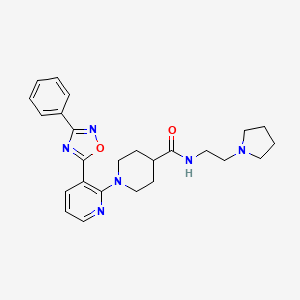 molecular formula C25H30N6O2 B14963641 1-(3-(3-phenyl-1,2,4-oxadiazol-5-yl)pyridin-2-yl)-N-(2-(pyrrolidin-1-yl)ethyl)piperidine-4-carboxamide 