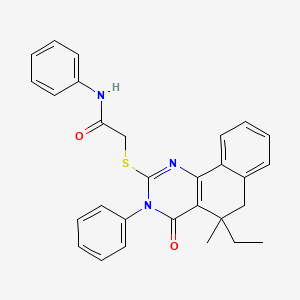 molecular formula C29H27N3O2S B14963709 2-({5-Ethyl-5-methyl-4-oxo-3-phenyl-3H,4H,5H,6H-benzo[H]quinazolin-2-YL}sulfanyl)-N-phenylacetamide 