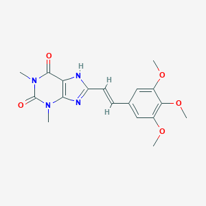 molecular formula C18H20O5N4 B149640 (E)-8-(3,4,5-Trimethoxystyryl)theophylline hemihydrate CAS No. 147700-34-3