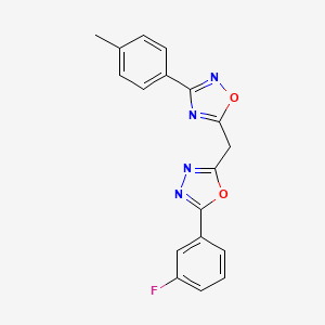 molecular formula C18H13FN4O2 B14964589 5-{[5-(3-Fluorophenyl)-1,3,4-oxadiazol-2-yl]methyl}-3-(4-methylphenyl)-1,2,4-oxadiazole 