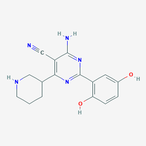 molecular formula C16H17N5O2 B1496459 5-Pyrimidinecarbonitrile, 4-amino-2-(2,5-dihydroxyphenyl)-6-(3-piperidinyl)- 
