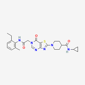 N-cyclopropyl-1-(6-{2-[(2-ethyl-6-methylphenyl)amino]-2-oxoethyl}-7-oxo-6,7-dihydro[1,3]thiazolo[4,5-d]pyrimidin-2-yl)piperidine-4-carboxamide