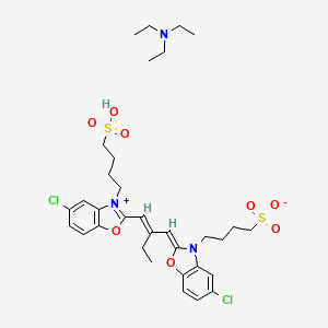 molecular formula C33H45Cl2N3O8S2 B1496510 Benzoxazolium, 5-chloro-2-(2-((5-chloro-3-(4-sulfobutyl)-2(3H)-benzoxazolylidene)methyl)-1-butenyl)-3-(4-sulfobutyl)-, inner salt, compd. with N,N-diethylethanamine (1:1) CAS No. 92771-38-5