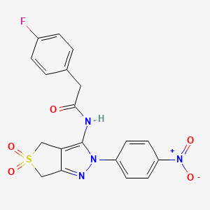 molecular formula C19H15FN4O5S B14965156 2-(4-fluorophenyl)-N-(2-(4-nitrophenyl)-5,5-dioxido-4,6-dihydro-2H-thieno[3,4-c]pyrazol-3-yl)acetamide 