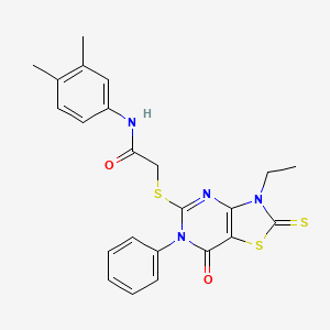 molecular formula C23H22N4O2S3 B14965778 N-(3,4-dimethylphenyl)-2-[(3-ethyl-7-oxo-6-phenyl-2-thioxo-2,3,6,7-tetrahydro[1,3]thiazolo[4,5-d]pyrimidin-5-yl)sulfanyl]acetamide 