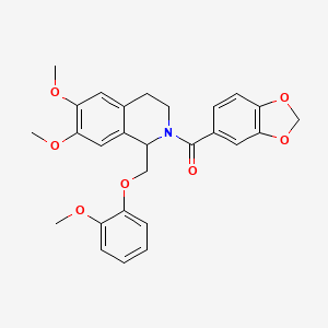 molecular formula C27H27NO7 B14965910 benzo[d][1,3]dioxol-5-yl(6,7-dimethoxy-1-((2-methoxyphenoxy)methyl)-3,4-dihydroisoquinolin-2(1H)-yl)methanone 