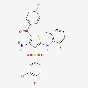 molecular formula C25H19Cl2FN2O3S2 B14965985 3-(3-chloro-4-fluorobenzenesulfonyl)-5-(4-chlorobenzoyl)-N2-(2,6-dimethylphenyl)thiophene-2,4-diamine 