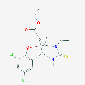 molecular formula C16H18Cl2N2O3S B14966170 ethyl 8,10-dichloro-3-ethyl-2-methyl-4-thioxo-3,4,5,6-tetrahydro-2H-2,6-methano-1,3,5-benzoxadiazocine-11-carboxylate 