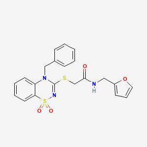 molecular formula C21H19N3O4S2 B14966225 2-((4-benzyl-1,1-dioxido-4H-benzo[e][1,2,4]thiadiazin-3-yl)thio)-N-(furan-2-ylmethyl)acetamide 