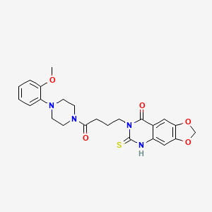 molecular formula C24H26N4O5S B14966381 7-(4-(4-(2-methoxyphenyl)piperazin-1-yl)-4-oxobutyl)-6-thioxo-6,7-dihydro-[1,3]dioxolo[4,5-g]quinazolin-8(5H)-one 