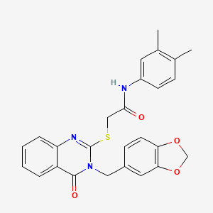 molecular formula C26H23N3O4S B14966427 2-{[3-(1,3-benzodioxol-5-ylmethyl)-4-oxo-3,4-dihydroquinazolin-2-yl]sulfanyl}-N-(3,4-dimethylphenyl)acetamide 