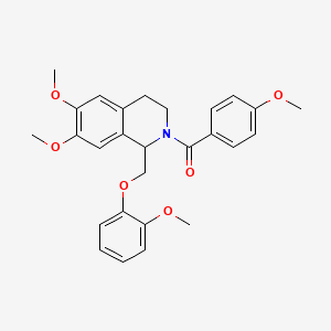 molecular formula C27H29NO6 B14966435 (6,7-dimethoxy-1-((2-methoxyphenoxy)methyl)-3,4-dihydroisoquinolin-2(1H)-yl)(4-methoxyphenyl)methanone 