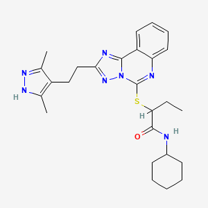 molecular formula C26H33N7OS B14966529 N-cyclohexyl-2-({2-[2-(3,5-dimethyl-1H-pyrazol-4-yl)ethyl]-[1,2,4]triazolo[1,5-c]quinazolin-5-yl}sulfanyl)butanamide 