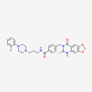 molecular formula C30H30FN5O4S B14966591 N-(3-(4-(2-fluorophenyl)piperazin-1-yl)propyl)-4-((8-oxo-6-thioxo-5,6-dihydro-[1,3]dioxolo[4,5-g]quinazolin-7(8H)-yl)methyl)benzamide 