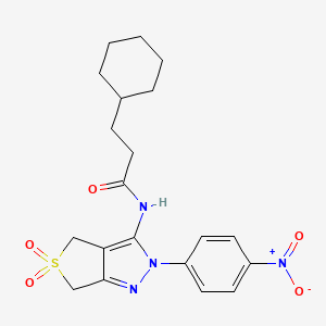 3-cyclohexyl-N-(2-(4-nitrophenyl)-5,5-dioxido-4,6-dihydro-2H-thieno[3,4-c]pyrazol-3-yl)propanamide