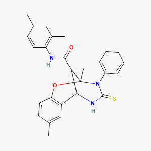 molecular formula C27H27N3O2S B14966778 N-(2,4-dimethylphenyl)-2,8-dimethyl-3-phenyl-4-thioxo-3,4,5,6-tetrahydro-2H-2,6-methano-1,3,5-benzoxadiazocine-11-carboxamide 