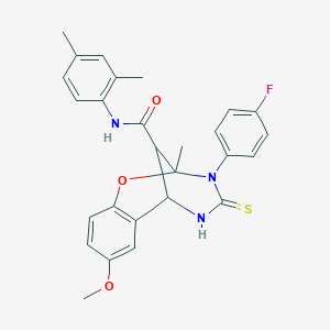 N-(2,4-dimethylphenyl)-3-(4-fluorophenyl)-8-methoxy-2-methyl-4-thioxo-3,4,5,6-tetrahydro-2H-2,6-methano-1,3,5-benzoxadiazocine-11-carboxamide