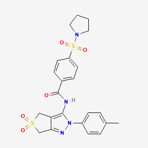 molecular formula C23H24N4O5S2 B14966787 N-(5,5-dioxido-2-(p-tolyl)-4,6-dihydro-2H-thieno[3,4-c]pyrazol-3-yl)-4-(pyrrolidin-1-ylsulfonyl)benzamide 