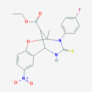 ethyl 3-(4-fluorophenyl)-2-methyl-8-nitro-4-thioxo-3,4,5,6-tetrahydro-2H-2,6-methano-1,3,5-benzoxadiazocine-11-carboxylate