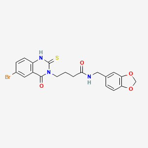 molecular formula C20H18BrN3O4S B14966824 N-(1,3-benzodioxol-5-ylmethyl)-4-(6-bromo-4-oxo-2-sulfanylidene-1H-quinazolin-3-yl)butanamide 