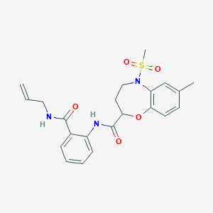 7-methyl-5-(methylsulfonyl)-N-[2-(prop-2-en-1-ylcarbamoyl)phenyl]-2,3,4,5-tetrahydro-1,5-benzoxazepine-2-carboxamide