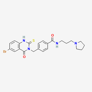 4-[(6-bromo-4-oxo-2-sulfanylidene-1H-quinazolin-3-yl)methyl]-N-(3-pyrrolidin-1-ylpropyl)benzamide