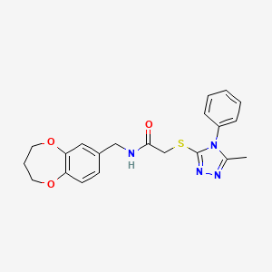 molecular formula C21H22N4O3S B14967564 N-(3,4-dihydro-2H-1,5-benzodioxepin-7-ylmethyl)-2-[(5-methyl-4-phenyl-4H-1,2,4-triazol-3-yl)sulfanyl]acetamide 