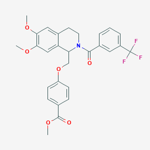 molecular formula C28H26F3NO6 B14967634 Methyl 4-((6,7-dimethoxy-2-(3-(trifluoromethyl)benzoyl)-1,2,3,4-tetrahydroisoquinolin-1-yl)methoxy)benzoate 