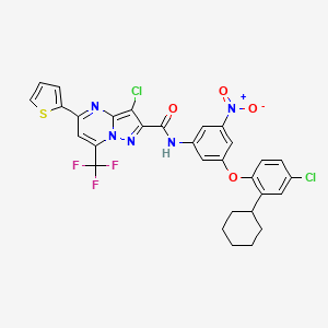 3-chloro-N-[3-(4-chloro-2-cyclohexylphenoxy)-5-nitrophenyl]-5-(thiophen-2-yl)-7-(trifluoromethyl)pyrazolo[1,5-a]pyrimidine-2-carboxamide