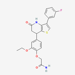 molecular formula C23H21FN2O4S B14967648 2-(2-Ethoxy-4-(3-(3-fluorophenyl)-5-oxo-4,5,6,7-tetrahydrothieno[3,2-b]pyridin-7-yl)phenoxy)acetamide 