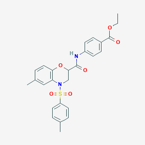 ethyl 4-[({6-methyl-4-[(4-methylphenyl)sulfonyl]-3,4-dihydro-2H-1,4-benzoxazin-2-yl}carbonyl)amino]benzoate