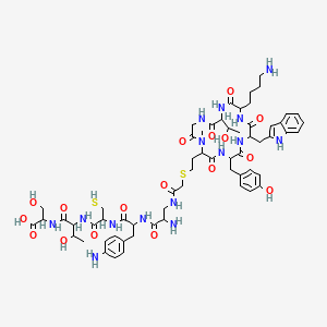 molecular formula C61H85N15O17S2 B1496786 2-[[2-[[2-[[2-[[2-Amino-3-[[2-[2-[11-(4-aminobutyl)-14-(1-hydroxyethyl)-5-[(4-hydroxyphenyl)methyl]-8-(1H-indol-2-ylmethyl)-1-methyl-3,6,9,12,15,18-hexaoxo-1,4,7,10,13,16-hexazacyclooctadec-2-yl]ethylsulfanyl]acetyl]amino]propanoyl]amino]-3-(4-aminophenyl)propanoyl]amino]-3-sulfanylpropanoyl]amino]-3-hydroxybutanoyl]amino]-3-hydroxypropanoic acid 