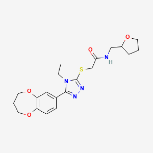 2-{[5-(3,4-dihydro-2H-1,5-benzodioxepin-7-yl)-4-ethyl-4H-1,2,4-triazol-3-yl]sulfanyl}-N-(tetrahydrofuran-2-ylmethyl)acetamide